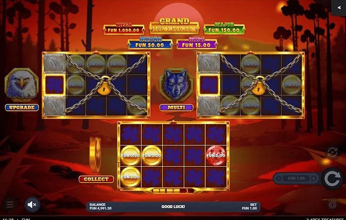 3 Apex Treasures - активирање на Hold & Win со табла со волци